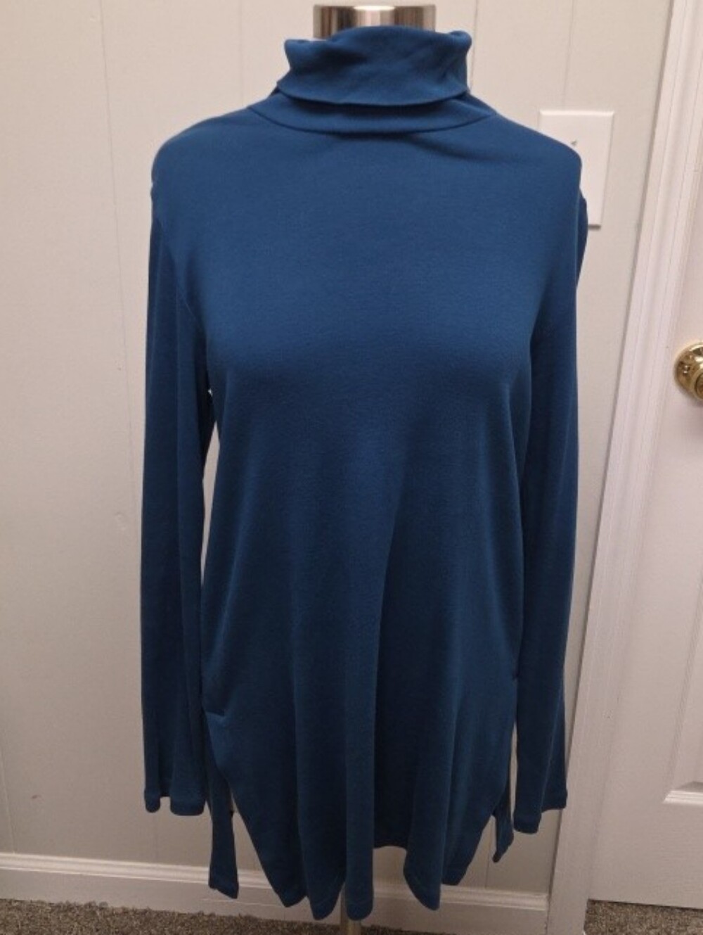 J Jill Women’s Perfect Pima Cotton Turtleneck Tunic S Small Teal Blue Turquoise